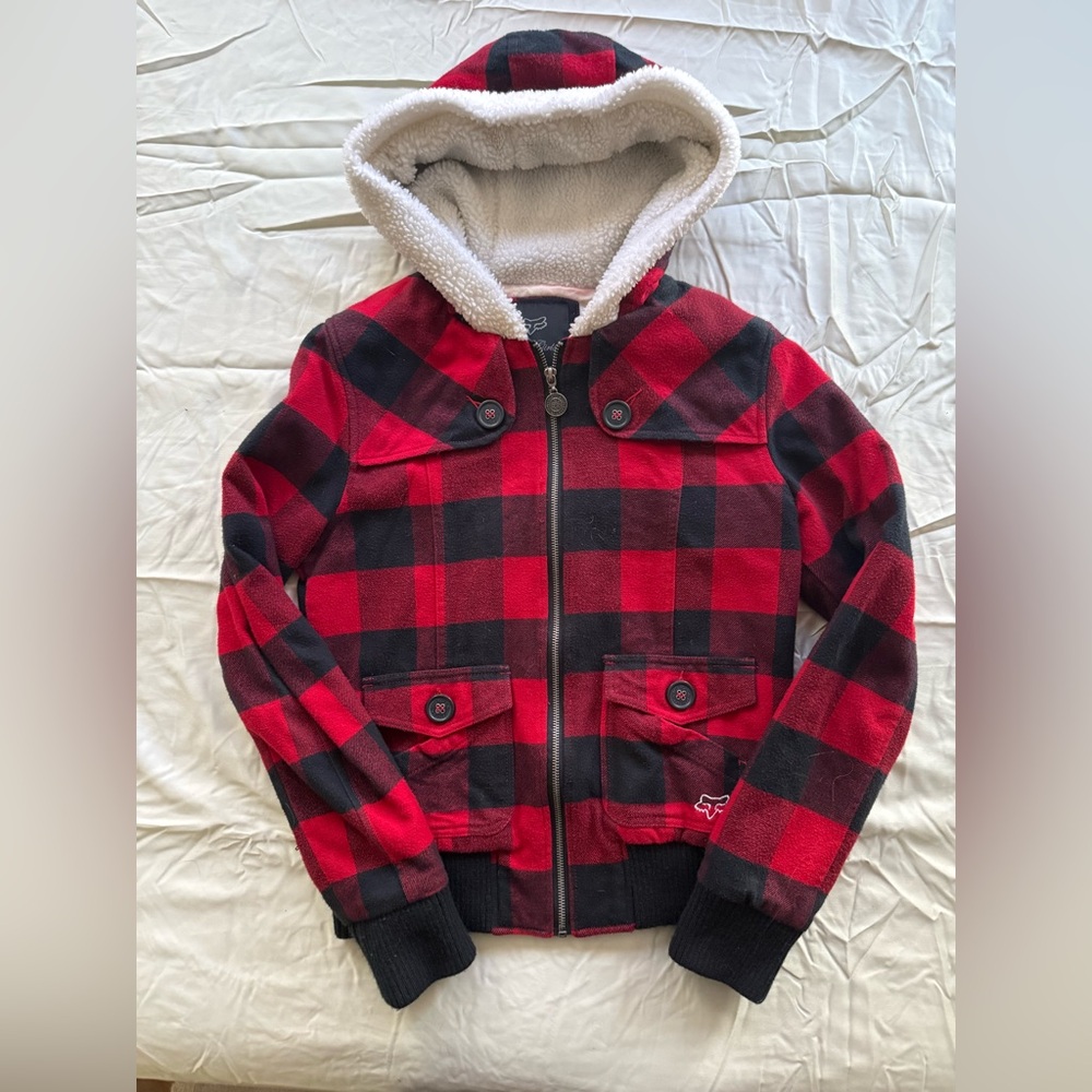 Fox Red and Black Y2K Plaid Kids Jacket
